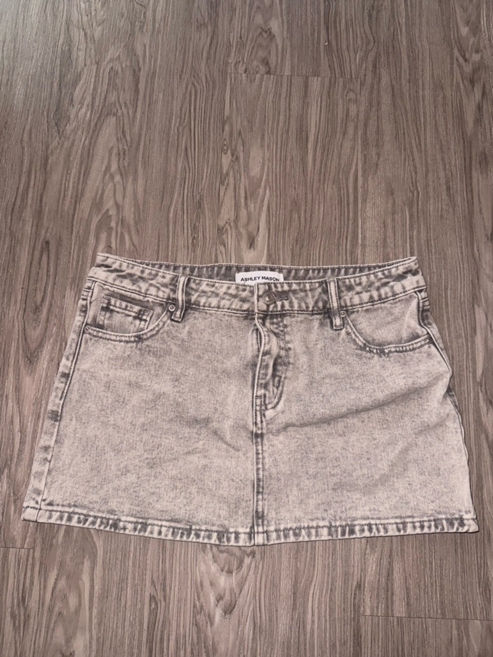 Ashley Mason Gray Acid Wash Denim Skirt - Picture 2 of 4